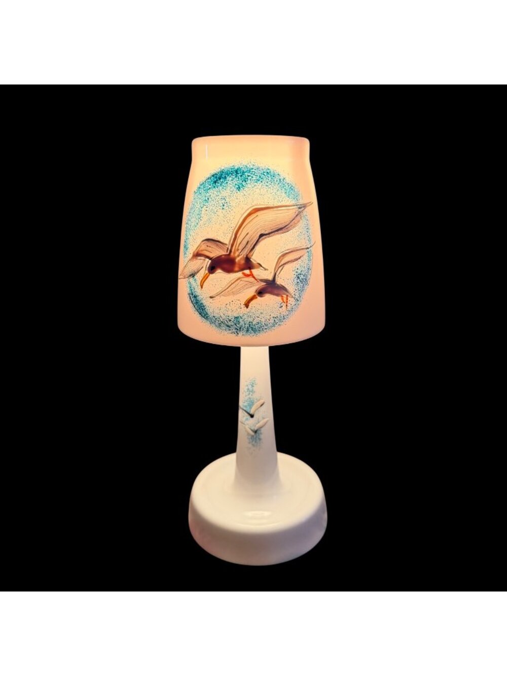 Nautical Lamp Seagulls Beach Coastal Decor Hand Painted Plastic Vintage Small